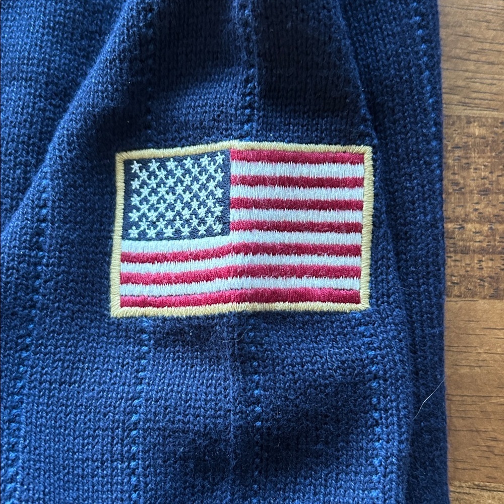 Shenandoah mens made in USA knit patriotic eagle flag navy blue sweater large - Picture 4 of 8
